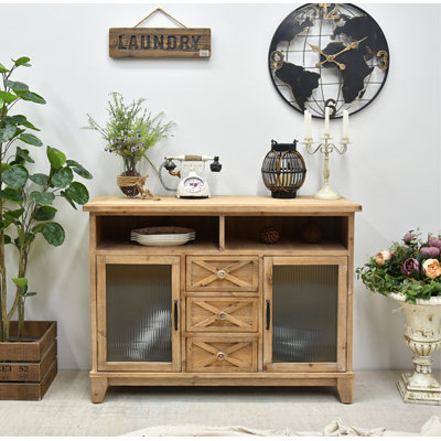 Buffet décoratif rétro en bois massif et verre