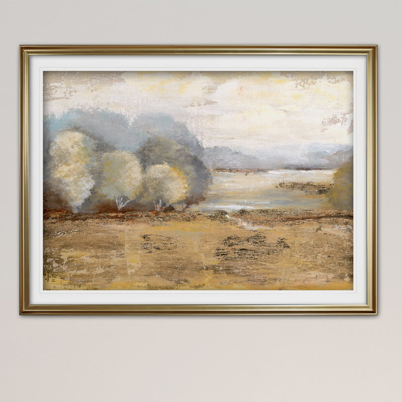 « misty golden matin », reproduction de peinture à l’acrylique encadrée, Or, H 28 po x l 38 po x P 1,5 po
