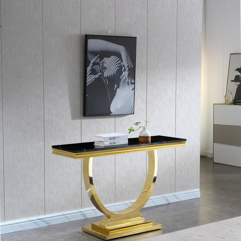 Bernson 47.2'' Marble Top Console Table, Gold, Black