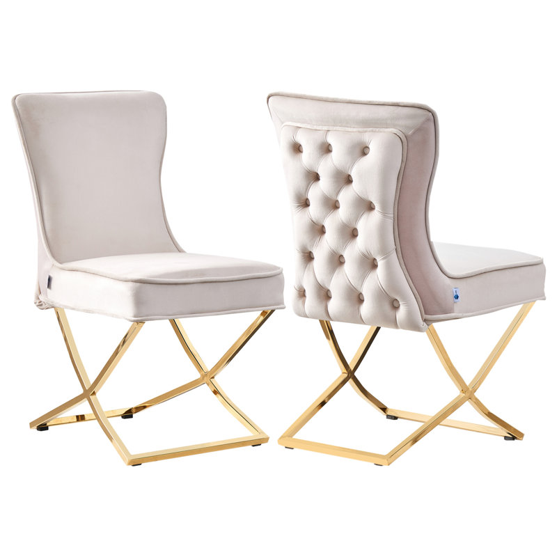 Zakrzewski Modern Velvet Dining Chair - Ergonomic Velvet Upholstered Back with Golden Stainless Steel Frame - Side Chair for Kitchen Living Room Dining Room Set of 2