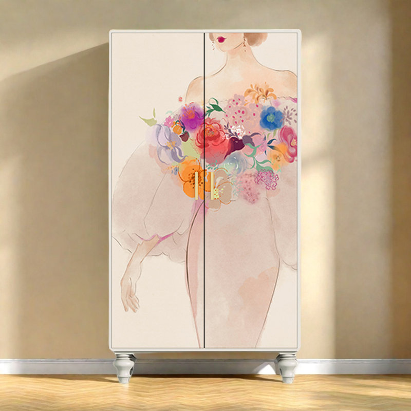 Garde-robe moderne pour chambre double, Rose / blanc ivoire