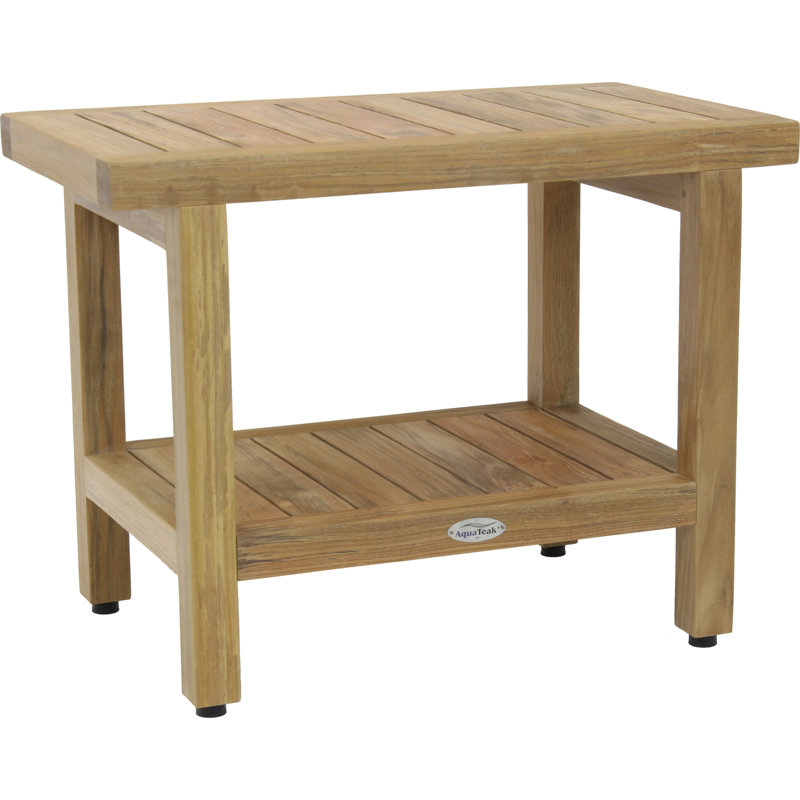 24" Spa Raw Teak Shower Bench with Shelf, Raw Teak