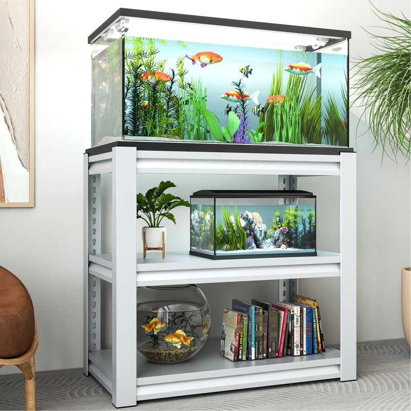 Support d'aquarium de 40 à 50 gallons, support d'aquarium en métal, L 31,5 po x l 18 po x H 34 po, 3 tablettes réglables et coussins de protection du sol, plateforme d'installation sans effort, tablette, solide,