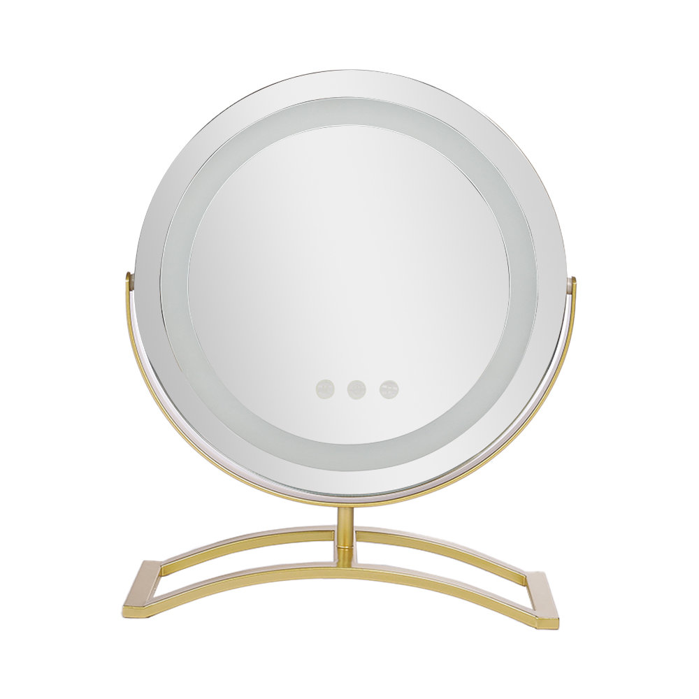 Desktop Gold Round LED Tricolor Makeup Mirror with Lights