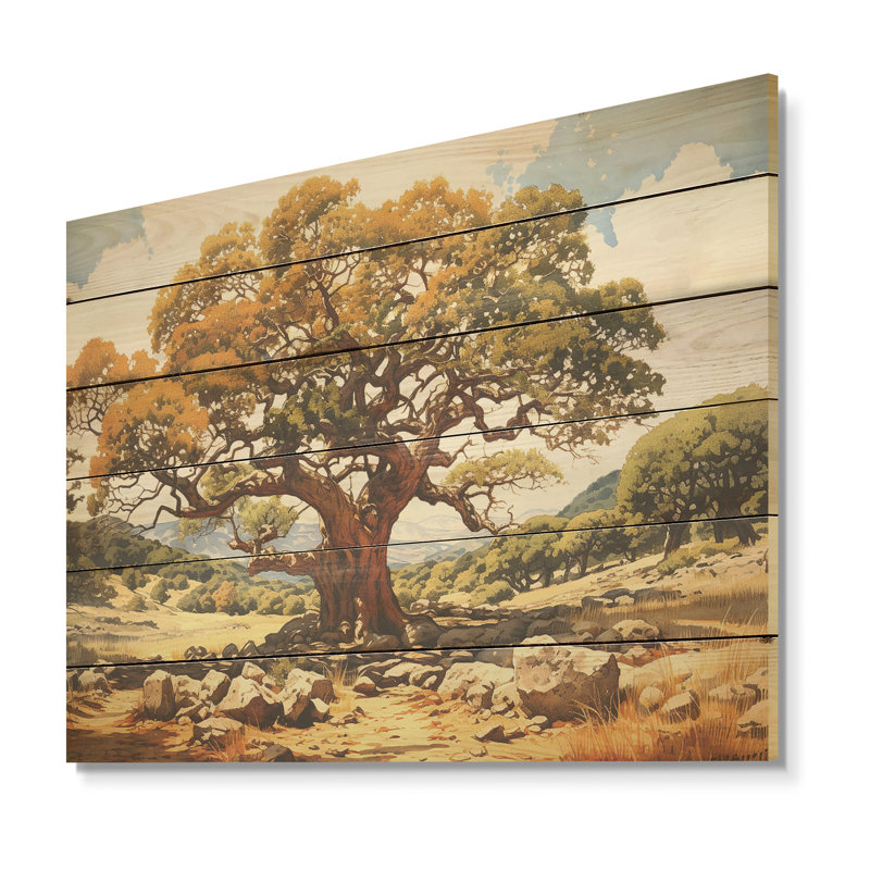 Tree Oaks Simplicity - Art de chêne sur bois de pin naturel, H 10 po x l 20 po