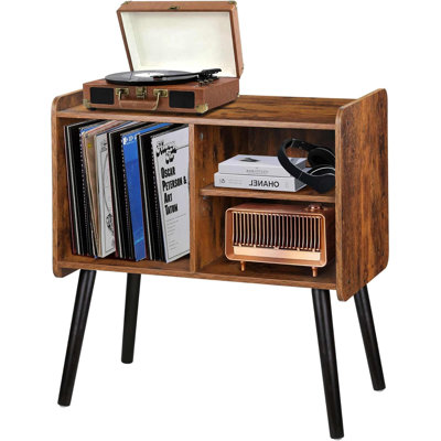 Mid-Century Modern Record Player Stand With Vinyl Storage, Turntable Display Table For Living Room, Bedroom, Or Office, Holds Up To 100 Albums, Rustic