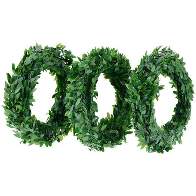 Paquet de 3 guirlandes de feuilles vertes artificielles - 24,61 pi Faux lierre vigne pour manteau de cheminée, porche, table et décoration intérieure