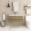 Meuble-lavabo mural 36 po en chêne brut et chêne brut avec lavabo en céramique intégré et trop-plein