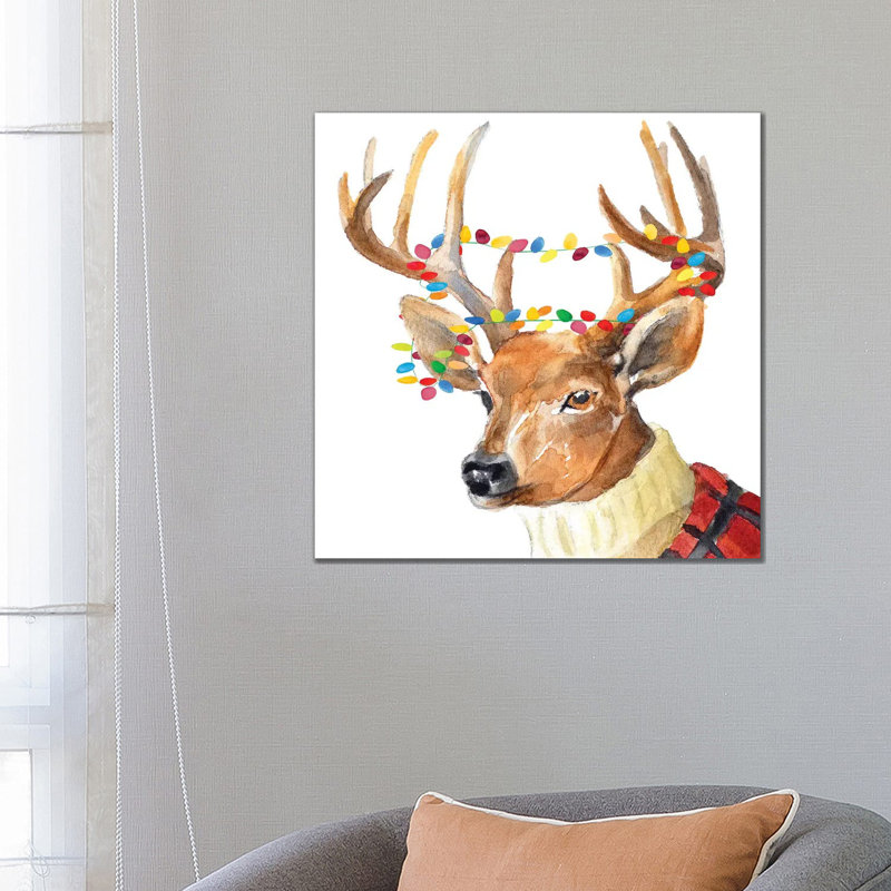 Christmas Lights Reindeer Sweater by Lanie Loreth - Wrapped Canvas Painting, 66.04cm H x 66.04cm W x 1.905cm D