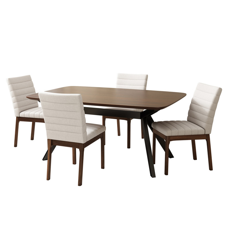 Ensemble de salle à manger rembourré 5 pièces avec structure en bois d'hévéa, 5 pièces: table, 4 chaises
