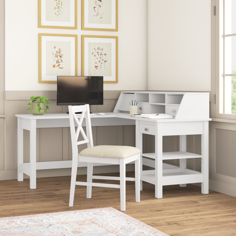 Bureau en L avec rehausse Aliyat, Blanc pur