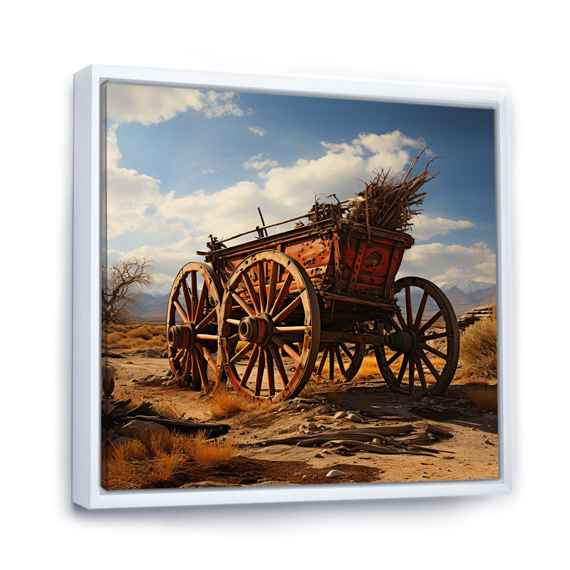 Vieux chariot américain aux États-Unis I, Cadre flottant blanc, H 16 po x l 16 po x P 1 po