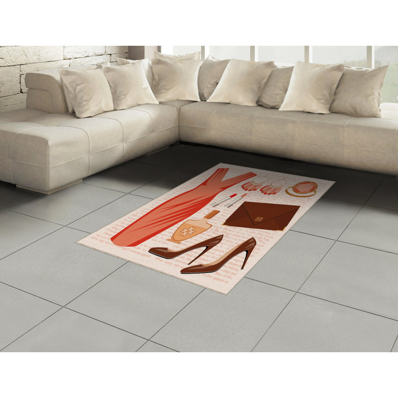 Tapis décoratif à fibres longues haute densité en polyester et coton à motif de talons et robes, Rectangle— 4 pi x 5 pi 8 po