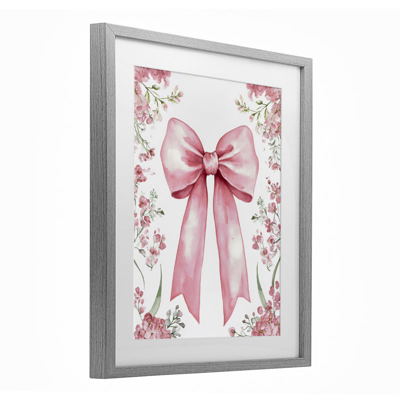 «Floral Bouquet Pink Bow», reproduction encadrée sous verre, design by Creative Studio, Cadre de ferme gris