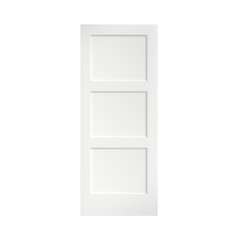 80-in 3-Panel Equal Shaker Solid Wood Primed Slab Door, 36" x 80"