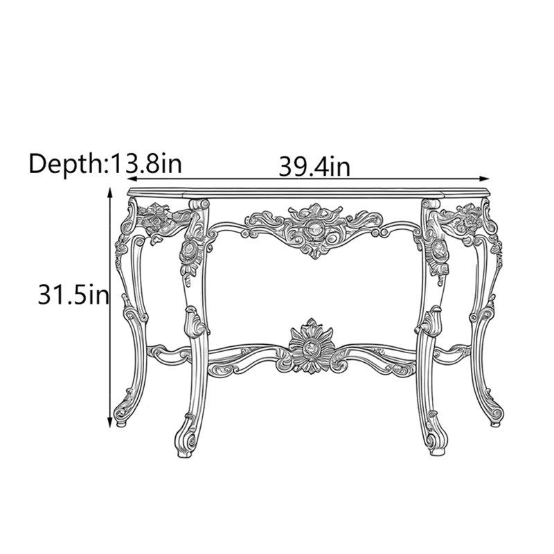 Console American, Or champagne, H 31,5 po x l 39,4 po x P 13,8 po