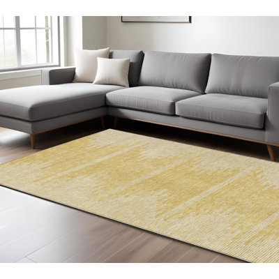 Tapis intérieur lavable abstrait doré et ivoire 9 pi x 12 pi