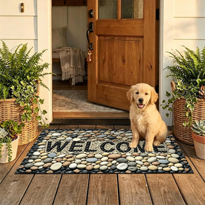  Tapis de porte antidérapant pour l'intérieur et l'extérieur, 20 po x 32 po, mosaïque de lettres Pebble