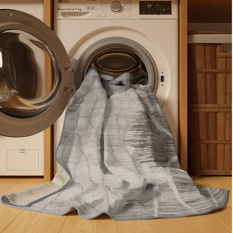 Machine Washable Abstract Gray Area Rug, Rectangle 5' x 7'