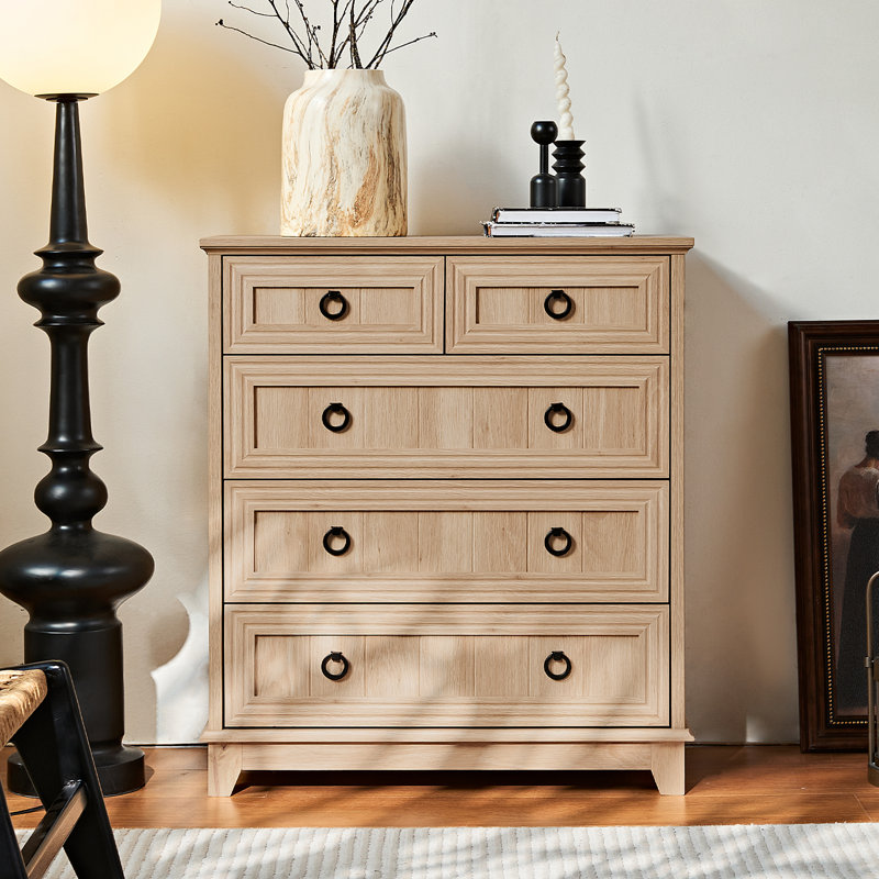 Farmhouse 5 Drawer Dresser For Bedroom, 33.2" Tall Small Dressers & Chest Of Drawers, Rustic Wood Dresser With Metal Handle, Storage Organizer Closet For Living Room, Hallway, Entryway