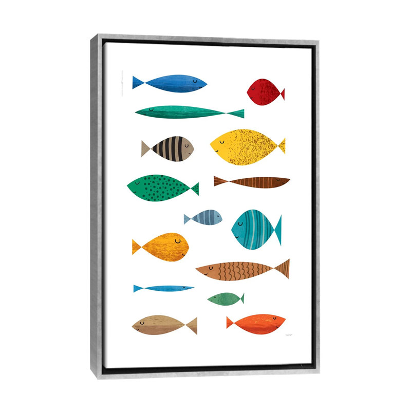 Poisson - imprimé, Pas de tapis, Toile avec cadre argenté, H 60 po x l 40po x P 1,5 po
