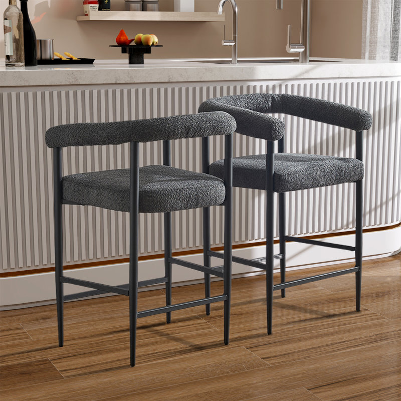Ensemble de 2 tabourets de bar modernes rembourrés Boucle, Gris foncé