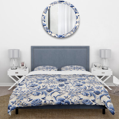 Blue Renaissance Flourish Victorian Pattern Floral Duvet Cover