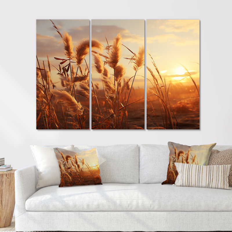 «Sunset Summer Meadows I» - ensemble d'art mural prairies, H 28 po x l 36 po x P 1 po