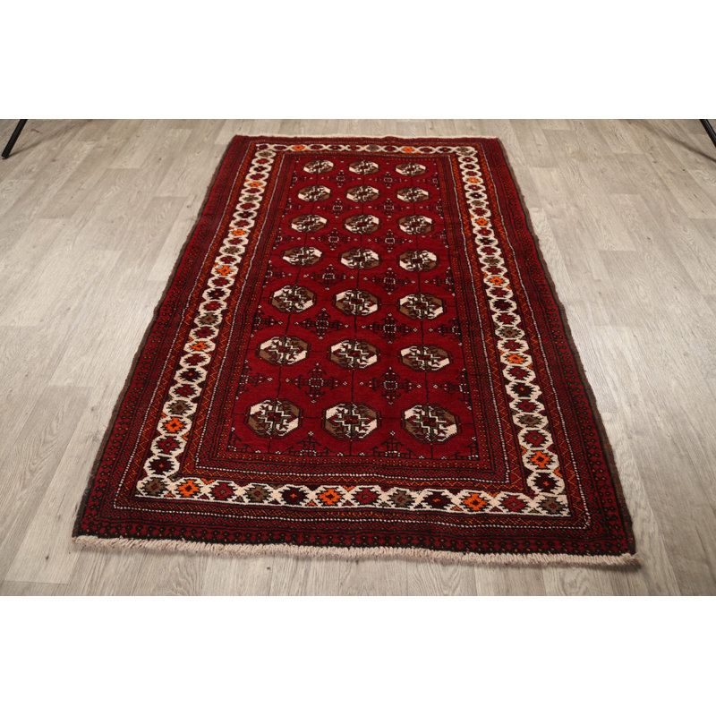 Tapis décoratif en laine de conception unique en laine rouge/brun 4 pi 3 po x 6 pi 5 po noué à la main Balouch