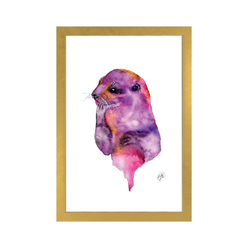 Loutre, art sur toile, H 24 po x l 16 po x P 1 po, Papier encadré doré