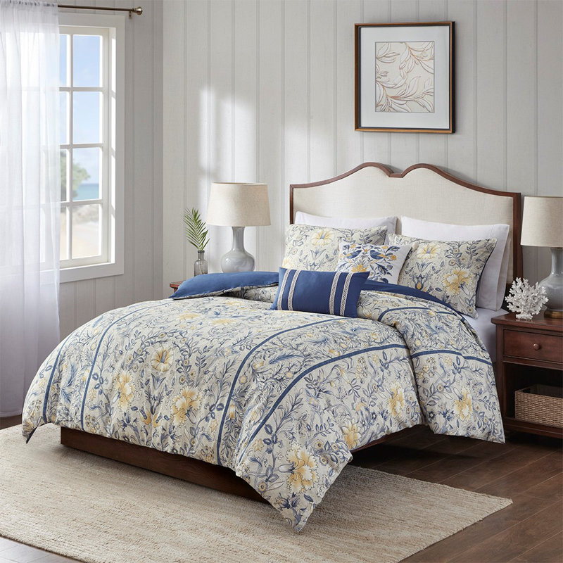 Ensemble de housse de couette en coton 5 pièces Gracie Mills Marlon, Housse de couette double et grand édredon