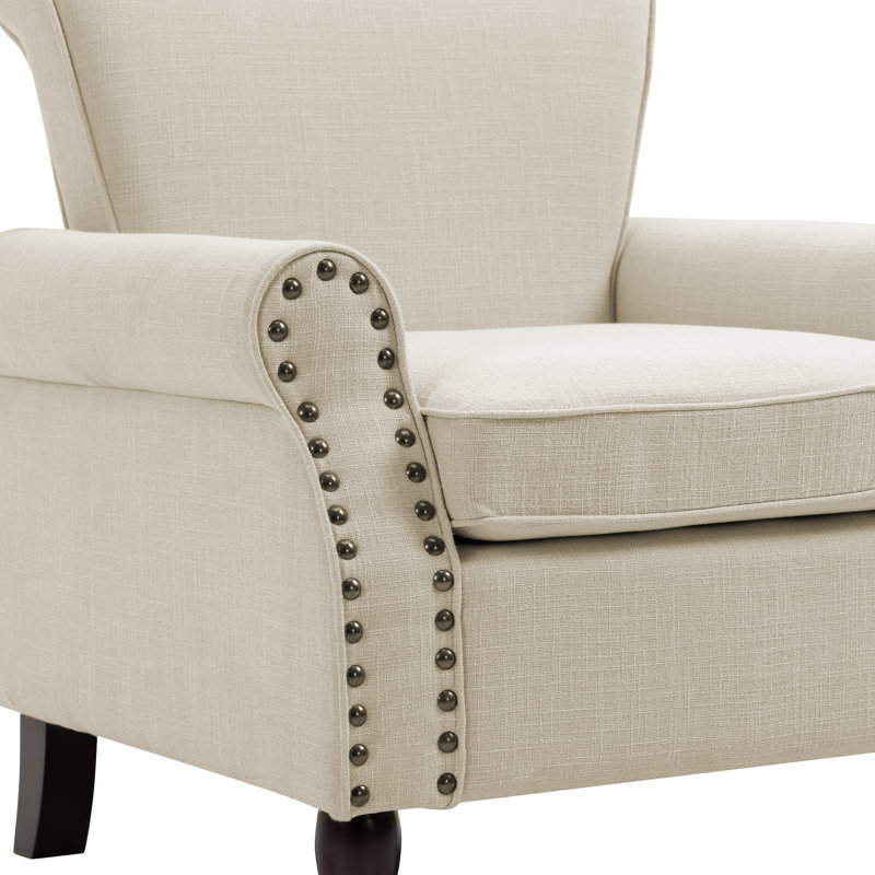 Upholstered Linen Armchair, Beige 100% Linen