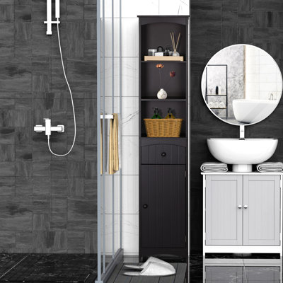 Meuble de rangement pour salle de bain - 3 tablettes et un tiroir brun pour économiser de l'espace