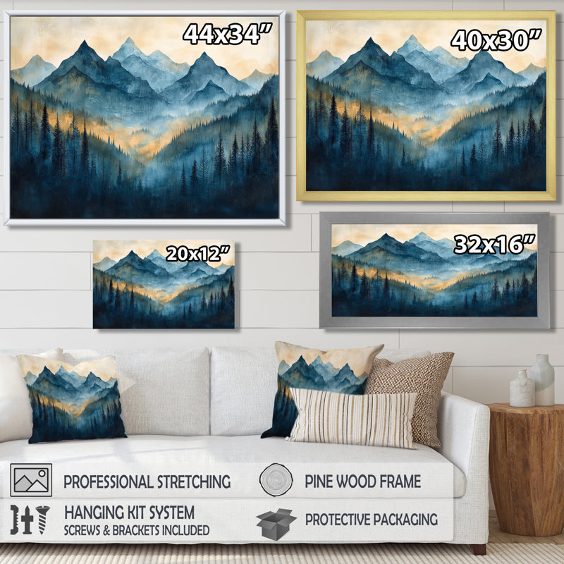 «Mountains Natures Layers In Blue Winter II», art mural montagnes, Reproduction encadrée d'une seule photo, H 30 po x l 40 po