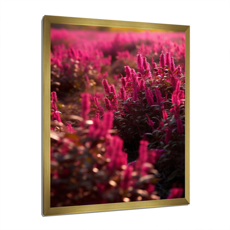 " Fushia Blooming Abstraction IV ", 40" H x 30" W x 1" D, Gold Picture Framed