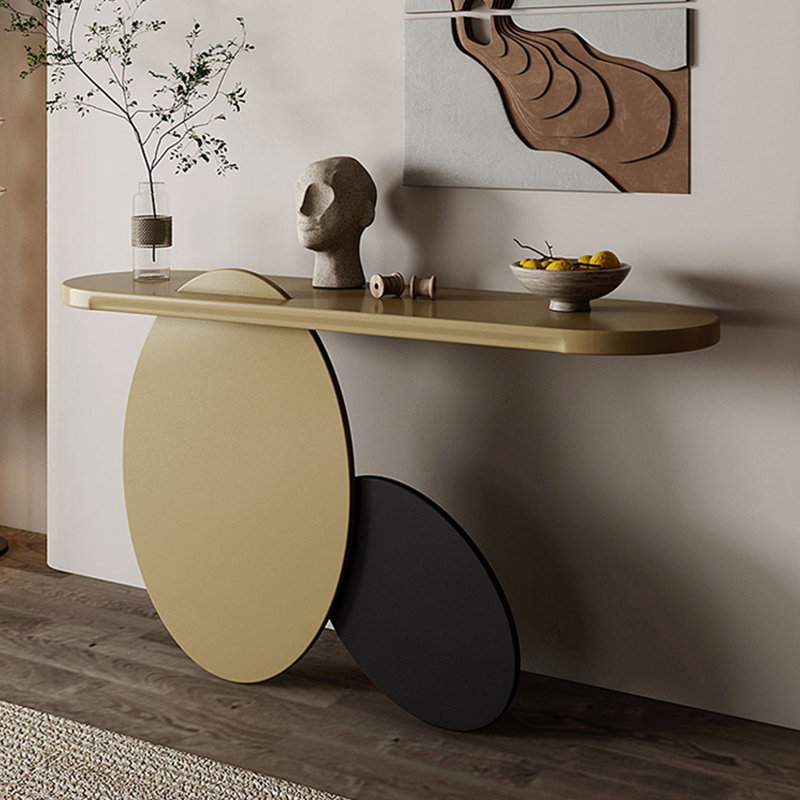 Console Modern Minimalist Art, 31.5" H x 55.12" W x 15.75" D, Or champagne, Noir / champagne doré