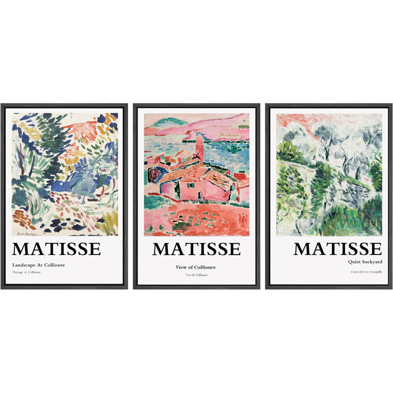 «Classical Artwork Landscape View at Collioure Abstract Colorful Floral» par Matisse, reproduction d'art encadrée sur toile, 3 pièces