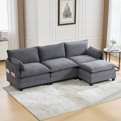 Canapé modulaire surdimensionné surdimensionné avec repose-pieds mobile, ensemble de canapés en velours côtelé moderne de 102 pouces à 4 places, canapé convertible en forme de L pour le salon et le bureau
