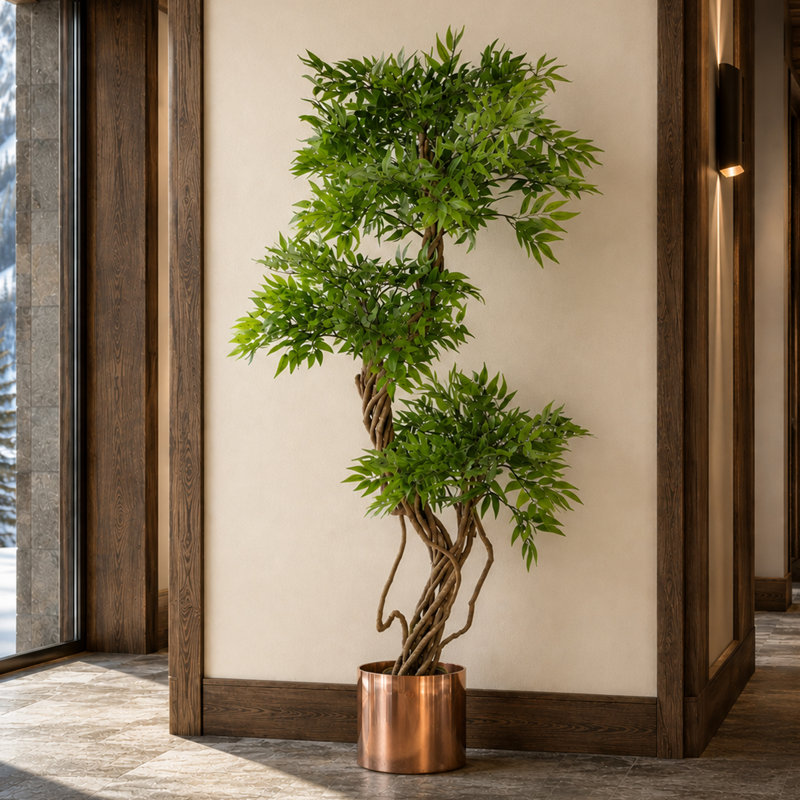 140cm Faux Tree in Metal Planter, Silver