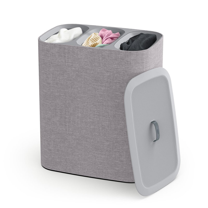 Panier à linge 90 litres avec couvercle, Gris