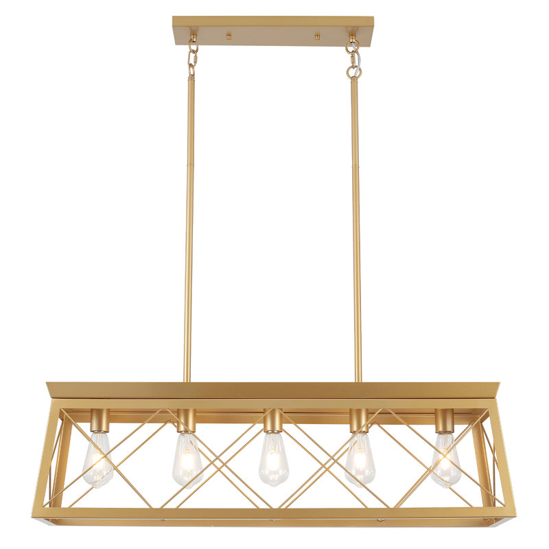 Ayling 5-Light 38" W Vintage Industrial Island Linear Chandelier with Rectangle Light Shade for Kitchen Island Dining Room