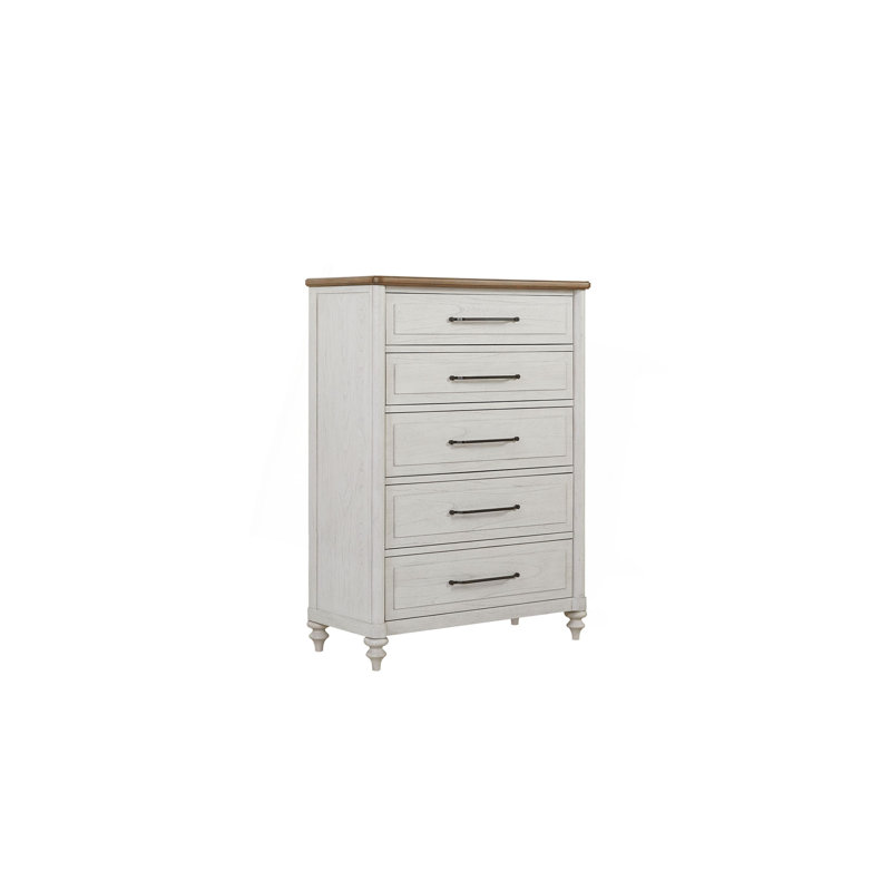 Commode verticale à 5 tiroirs, commode de style campagnard avec pieds décoratifs pour la chambre à coucher
