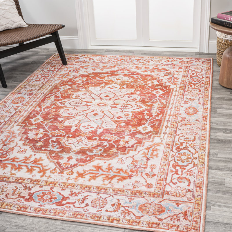 Tapis orange / crème Lesak, Rectangle 9 pi x 12 pi