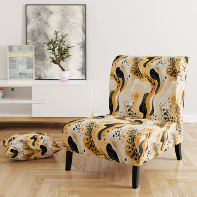 Orange And Black Modern Cheetah Print - Upholstered Glam Slipper Chair, Orange Accent Chair