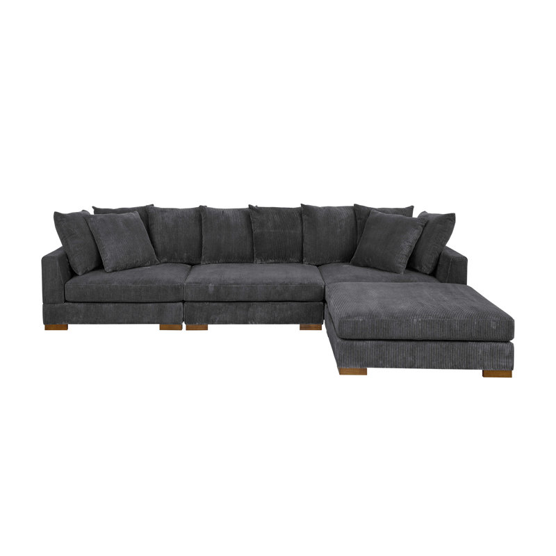 Canapé modulaire rembourré 4 pièces Aubriel, Velours côtelé gris