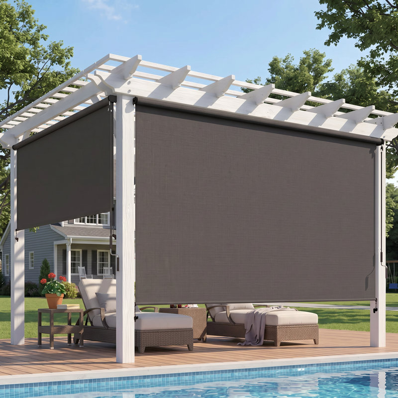  Store à enroulement extérieur sans cordon, store de patio sans assemblage avec tissu 420 g / m² amélioré pour un blocage des rayons UV de 95%, stores résistants aux intempéries pour une utilisation intérieure et extérieure