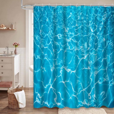 Rideau de douche bleu vif avec 12 crochets Sun Wave
