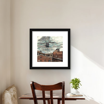 Water Tower in Williamsburg - Blue Framed Matted Print Decor