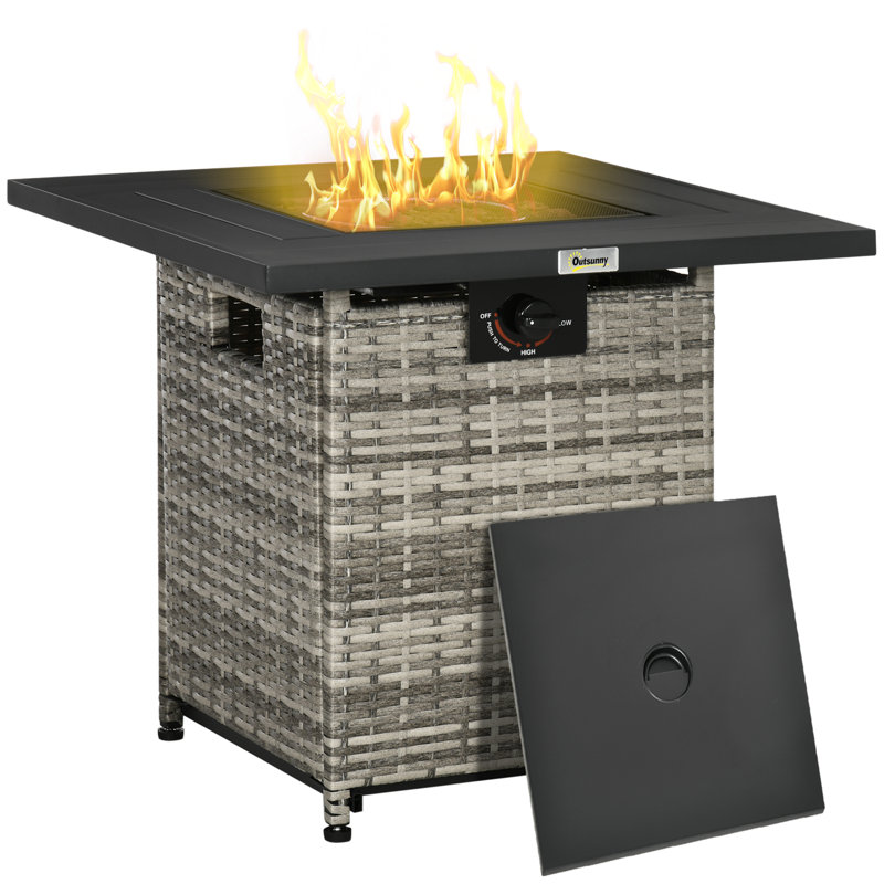 Square Steel Propane Fire Pit Table with Lid