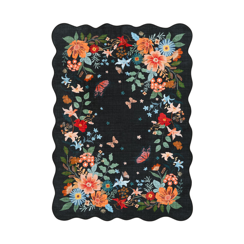 Tapis ultra-fin à motif floral Kaldi Boho, Rectangle de 5 pi x 8 pi